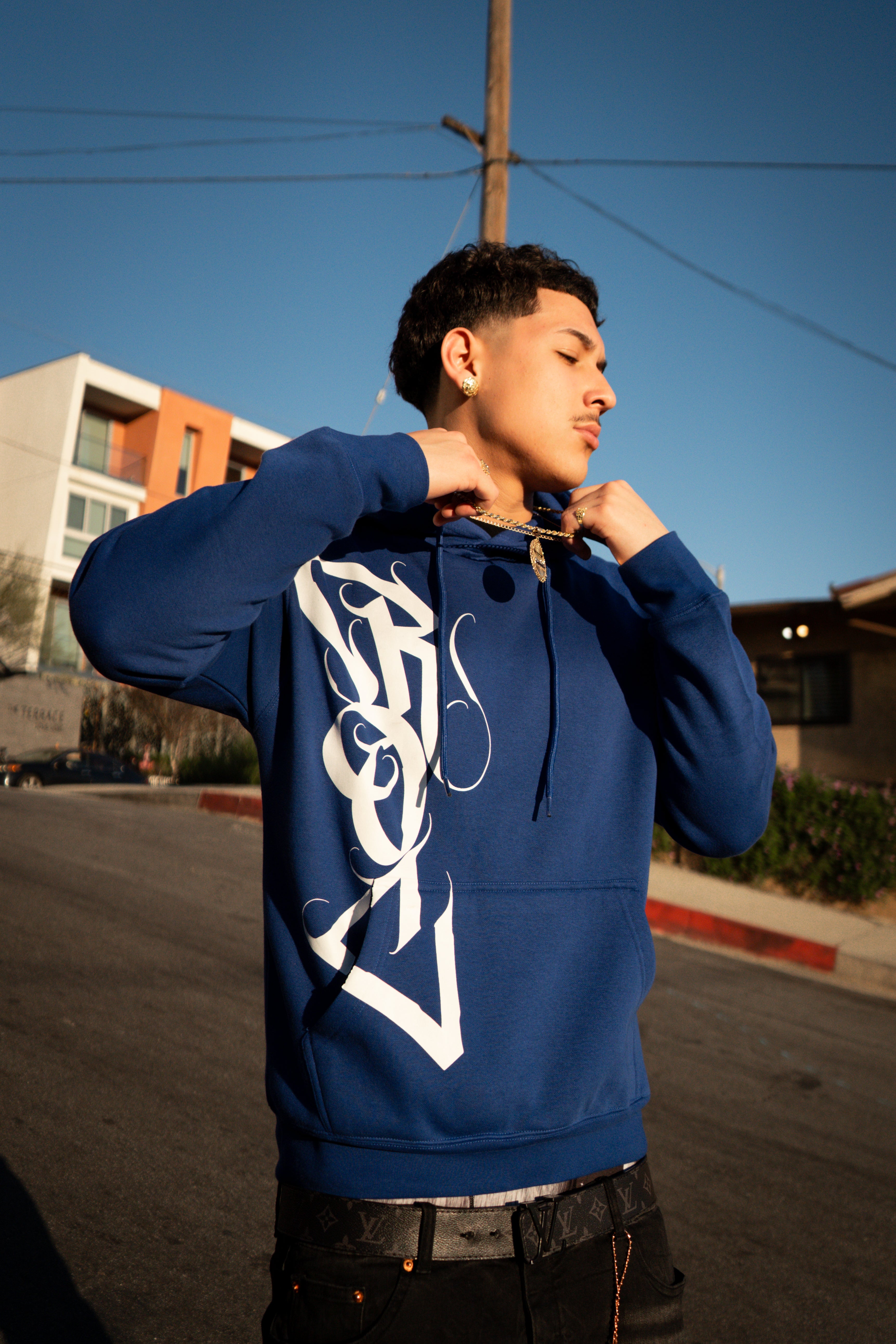 RICH OFF CUSTYS LOGO HOODIE BLUE