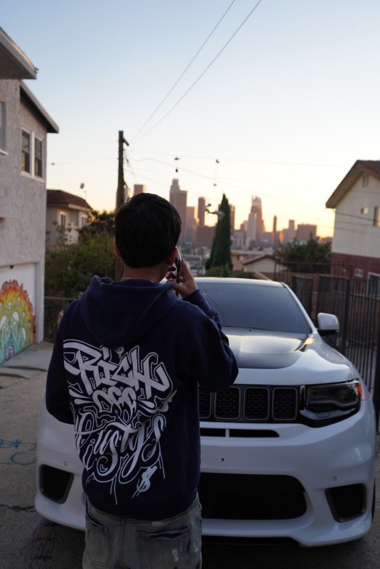 RICH OFF CUSTYS LOGO HOODIE NAVY